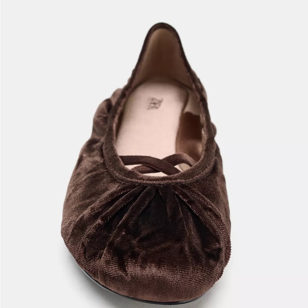 New Zara velvet strappy ballet flats in brown - US 6.5 - Picture 4 of 5